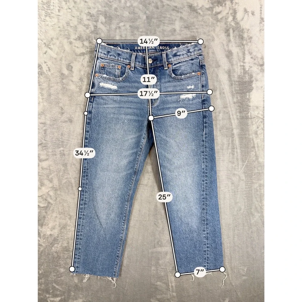 American‎ Eagle High Rise Cropped Straight Jeans Women's 2 Reg Blue Distressed